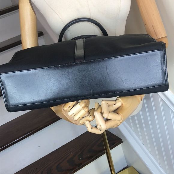 GUCCI Jackie Black Leather Rolled Top Handles Tall Nylon Tote Bag VTG Mint - Picture 12 of 17